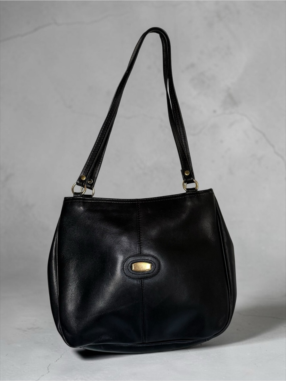 Vintage Contessa Black Genuine Leather Shoulder Bag 70s